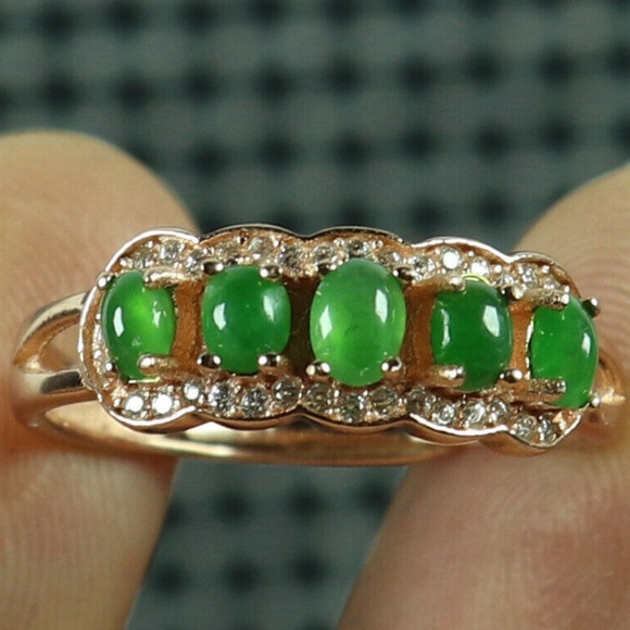 925 Silver Cert'd Emerald 100% Natural A Jade jadeite Adjustable Ring 戒指 - Picture 1 of 9